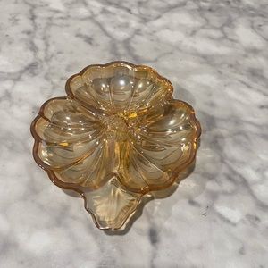 Vintage amber carnival glass divided trinket tray